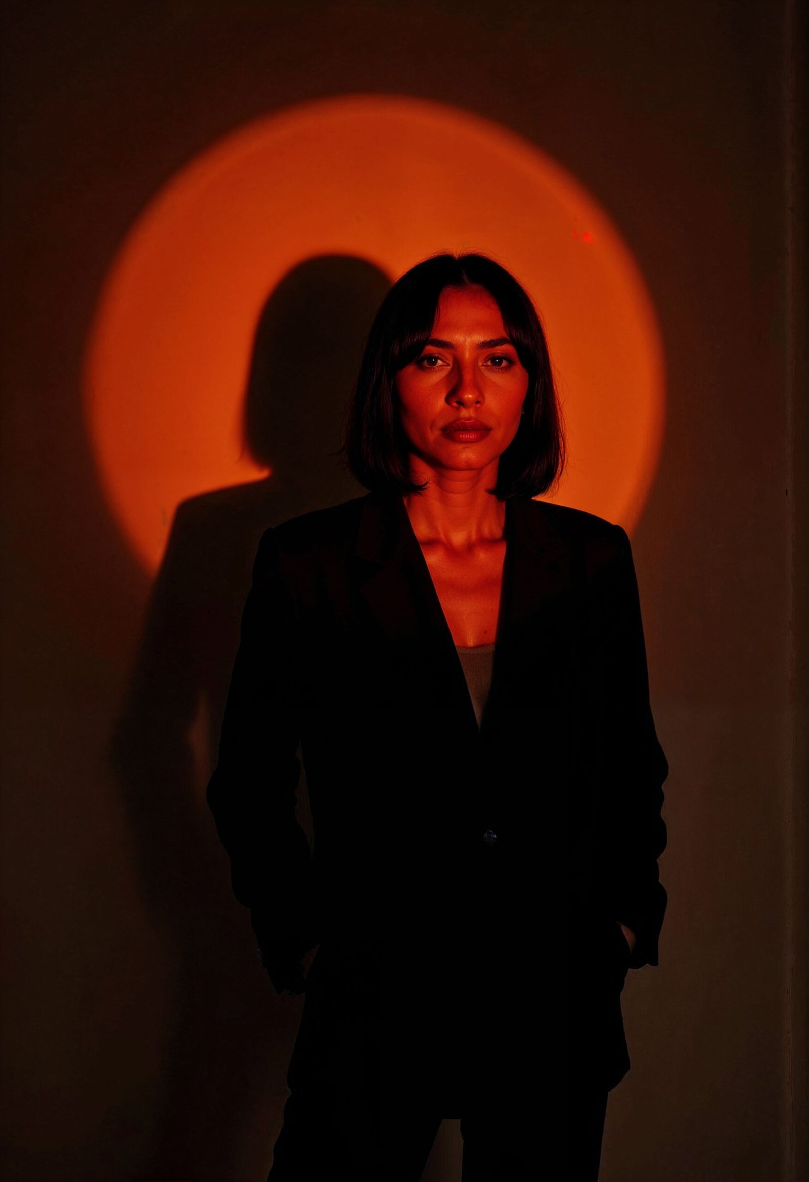 spotlight portrait of women in red light